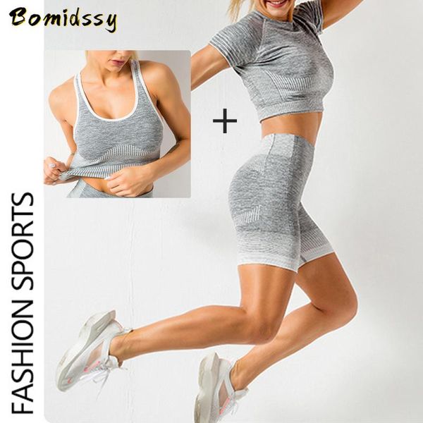 

yoga outfit women's running sports bra high waist leggings seamless sportswear summer tight fitness shorts fashion slim t-shirt set