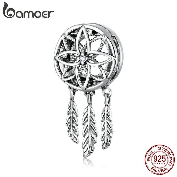 

bamoer 925 sterling silver bohemia style dream catcher feather clips charm for reflexion belt bracelet for women jewelry scx115 q0531, Black