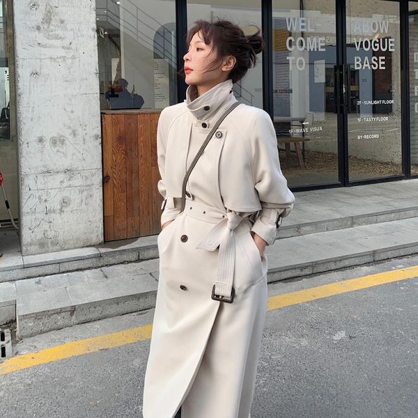 

women's trench coats fashion korean style women coat double-breasted long windbreaker for lady spring autumn outerwear female duster, Tan;black