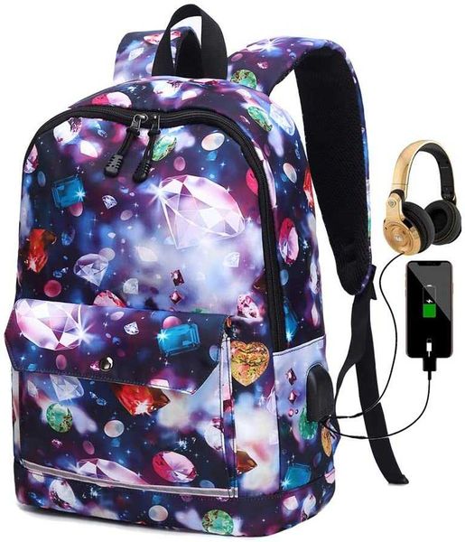 

backpack school casual daypack schoolbag children bookbag with usb charging port (07)