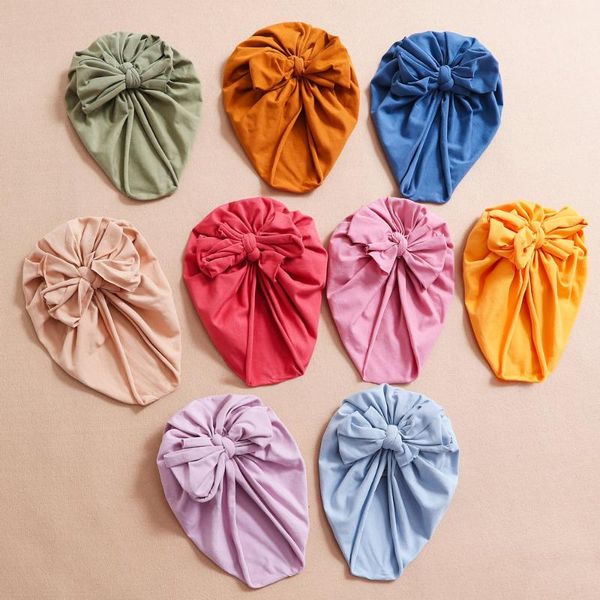 

beanies 1 pcs infant soft comfortable cotton turban hat solid color handmade bowknot toddler caps baby headwear clothing decoration
