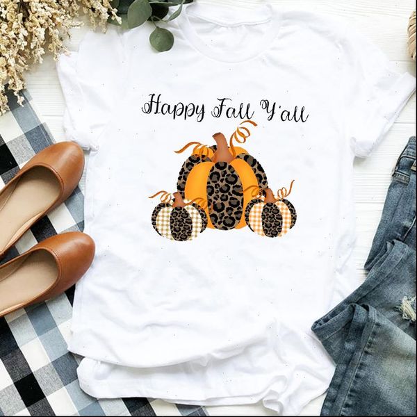 

women lady leopard pumpkin autumn cute thanksgiving halloween print tshirt female t tee womens shirt clothes graphic t shirt, White