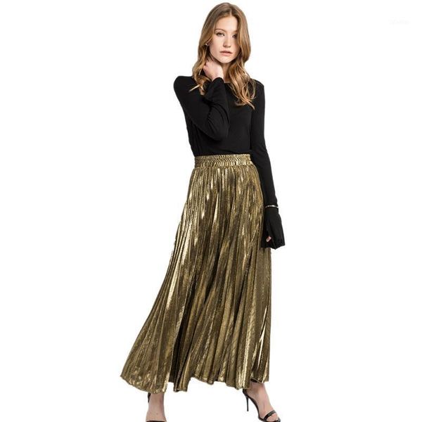 

casual dresses women fashion suede skirt high waist long striped elastic solid color vintage party pleated skirts gold l, Black;gray