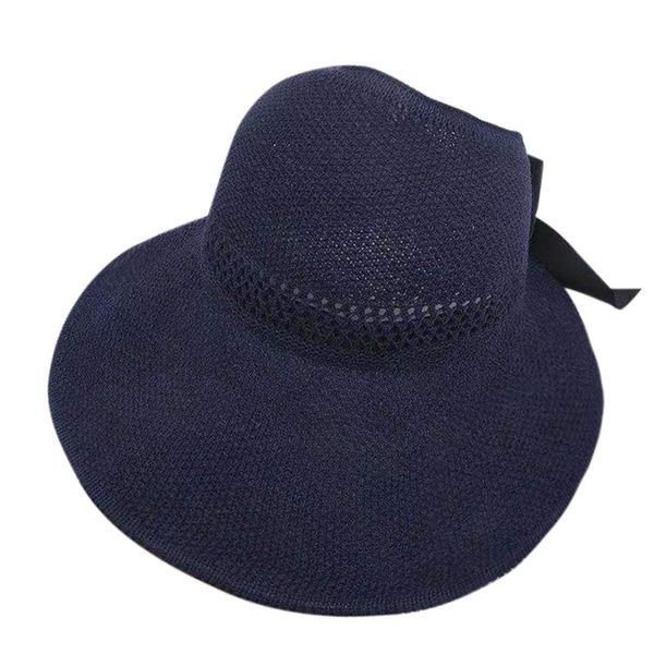 

wide brim hats women sun hat summer sunscreen beach straw cap brims outdoor solid color big bow empty head hair adjustable shade, Blue;gray