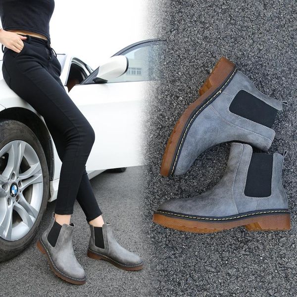 

boots riding boots, women's british round head cotton autumn and winter knight flat bottomed thick heel short, Black