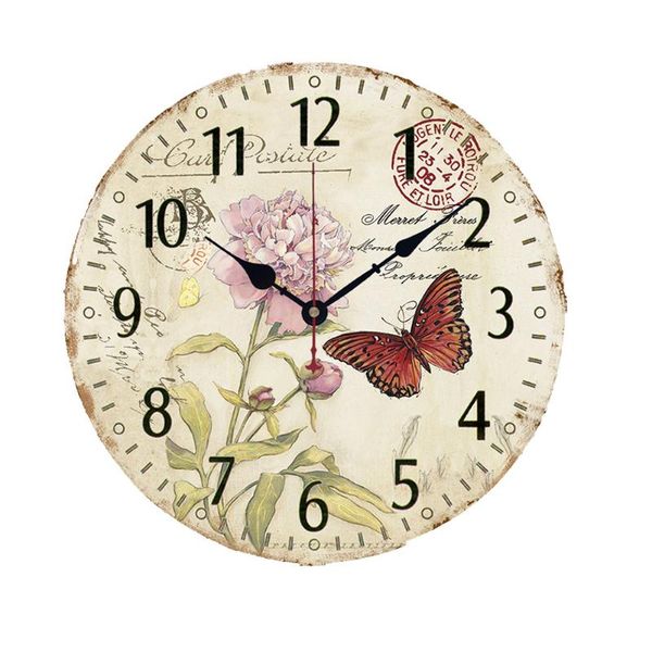 

wall clock numerals diy flower print rustic european style mute bedroom decoration quartz for home retro wall hanging round bar