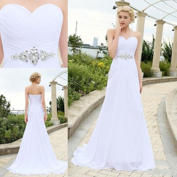 

2021 new chiffon beach long wedding crystal sash boho robe de mariage white ivory plus size bridal gowns 2icm