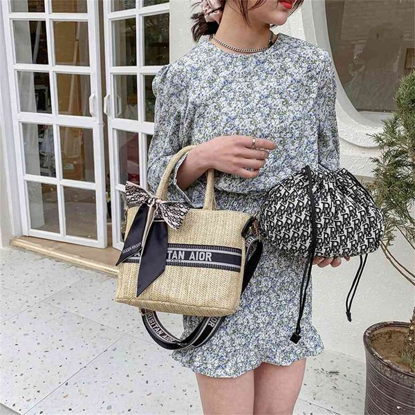 

woven bag women's new embroidery one shoulder cross carry large capacity hand straw