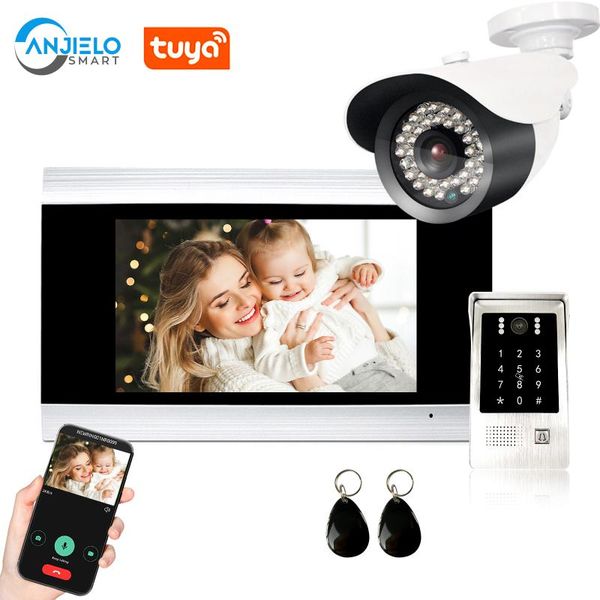 

anjielosmart tuya wifi video intercom system, 7 inches video doorbell door phone system, wired door phone hd camera kits