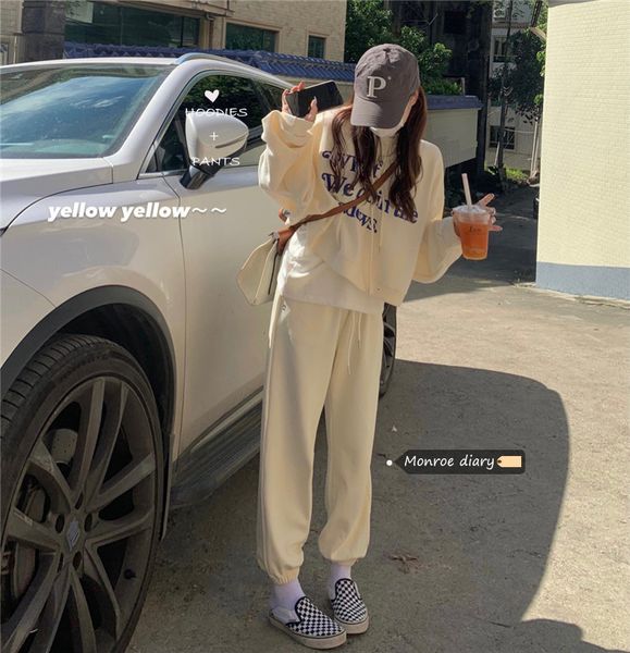 

women's jackets chic fashion oversized hoodies leisure tender female sports early fall sweater broad leg two-piece pants together qt7x, Black;brown
