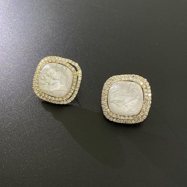 

stud korean version of earrings double-layer square inlaid large zircon round simple temperament sweet jewelry gift, Golden;silver