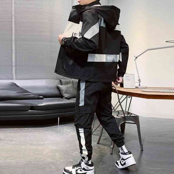 

men's tracksuits sports ensemble, autumn men's clothes, hooded jacket + pants, patchwork, hip hop, streetwear, 2-piece, clothing l, Gray