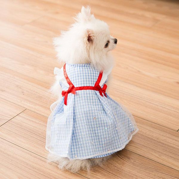 

dog apparel skirts for spring and summer blue color breathable two-legged clothes pet princess dress small