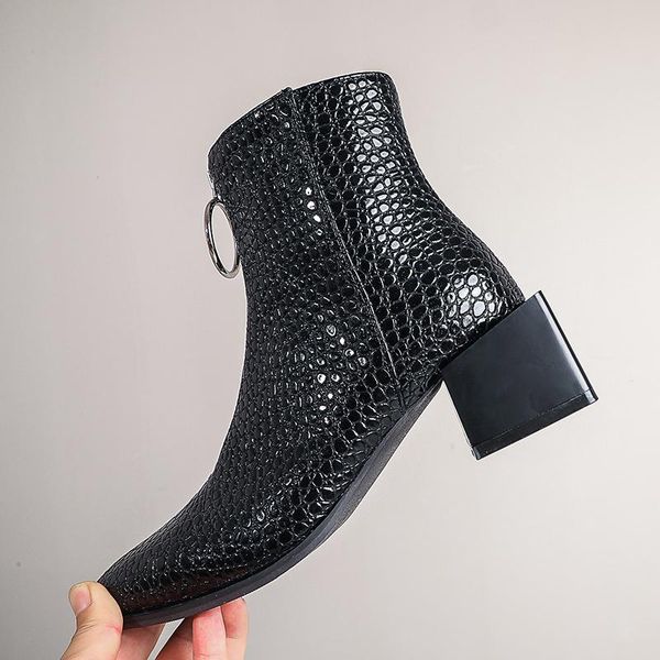 

boots women ankle plus size 22-28cm length autumn and winter plush stone pattern + herringbone fashion all-match, Black
