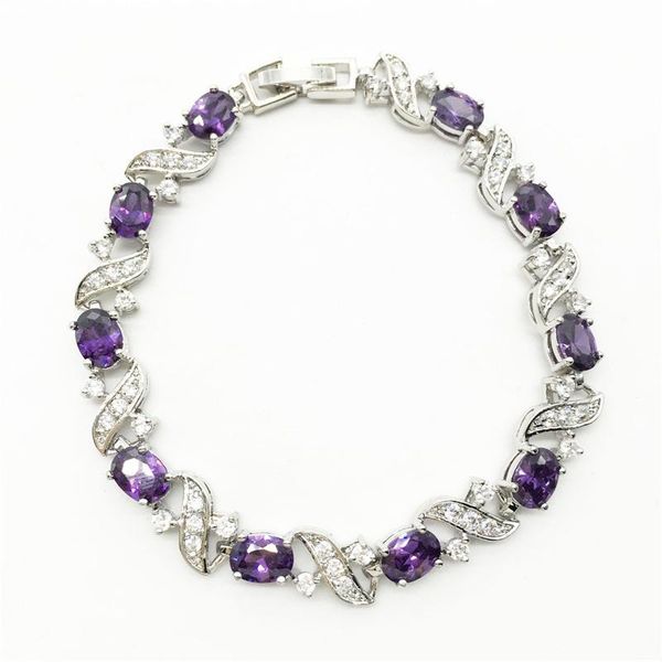 

link, chain sterling silver jewelry purple white color for women link bracelets & bangle, Black