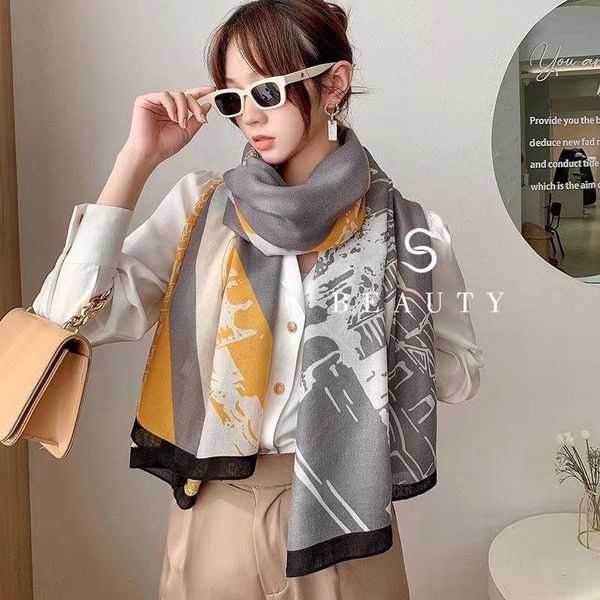 

scarves 90*180cm casual soft winter thin multifunction warm retro luxury neckwear women bandana scarf shawl printed long elegant, Blue;gray