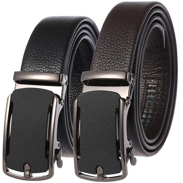 

belts factory direct men's casual good leather belt alloy automatic buckle fashion business, Black;brown
