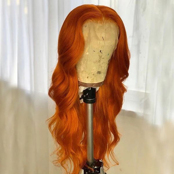 

180% ginger orange brazilian full lace front wig wavy auburn copper red synthetic lace front wigs pre plucked hairline for women, Black;brown
