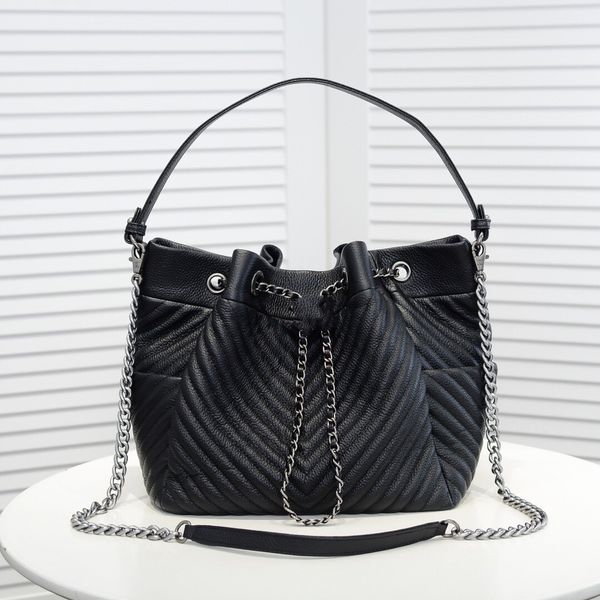 

luxury design genuine leather zig zag women's bucket bag pleated perforated tote leisure europe and the united states style lady packag
