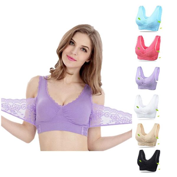 

yoga outfit lace seamless breathable sport bra solid cross side buckle brassiere wireless push up bras 3xl plus size for women