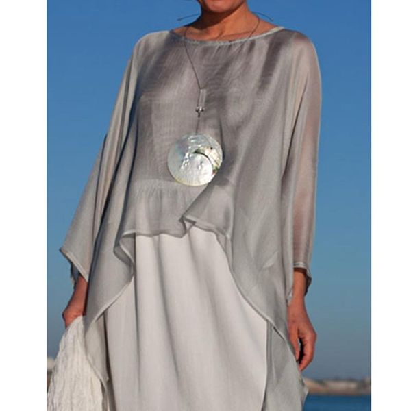 

women's swimwear women bikini cover up round neck beach long sleeve pareo casual summer lrregular hem blouses beachwear boho, White;black