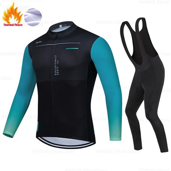 

racing sets raudax 2021 ropa de ciclismo winter sweatshirt thermal men cycling jersey set clothing wear bicycle fleece clothes, Black;blue