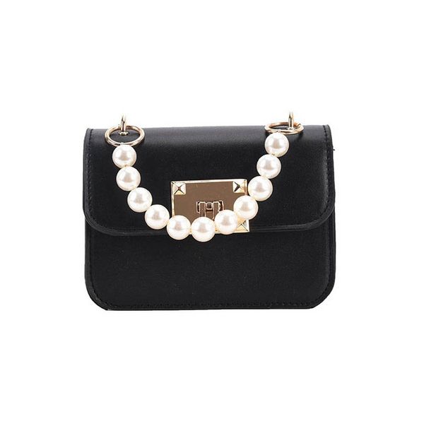 

children handbags kids bags girls handbag women accessories mini fashion pearl chain bag leather b6791, Black