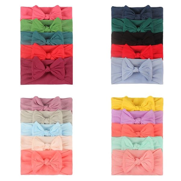 

baby hair accessories nylon bowknot bohemian children's hairband super soft wide headband infant solid color elastic hairband 243 u2, Slivery;white