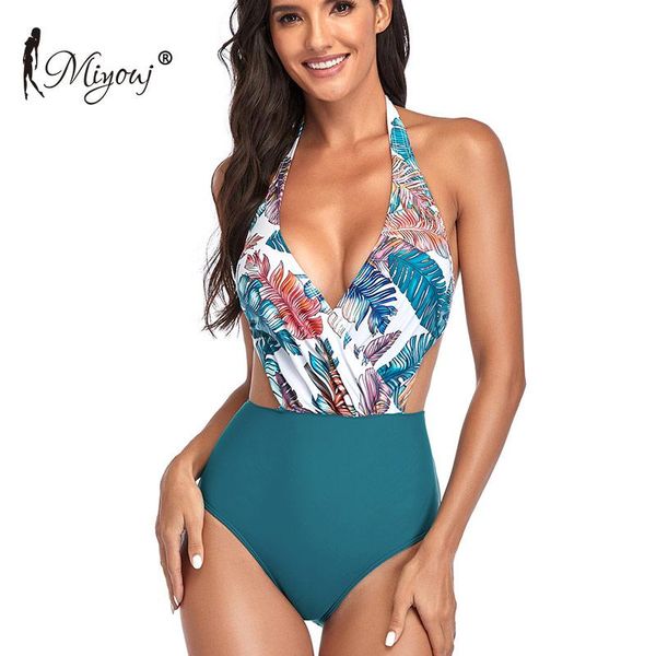 

miyouj bandage swimsuit show waist beachwear plant print bathing suit cut out one-piece suits 2021 push up women's swimwear