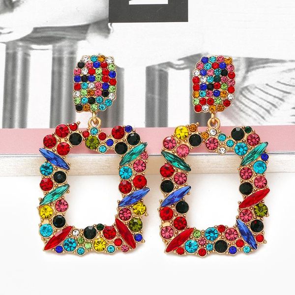 

dangle & chandelier bohemian exaggerated geometric square glitter earrings vintage colorful crystal statement for women daily wedding, Silver