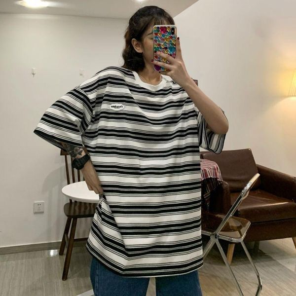 

men's t-shirts fashion 2021 cool striped t shirt plus size loose style everyday all-match pullover clothes harajuku fit streetwear, White;black