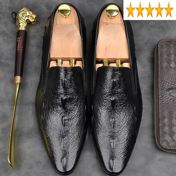 

dress shoes pointed slip on low heel toe mens formal male footwear fashion vintage british genuine leather multi color, Black