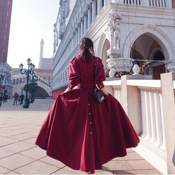 

2021 new spring fashion trend women's solid color over the knee long trench coat lapel system belt plus size windbreaker black y170 o8i, Tan;black