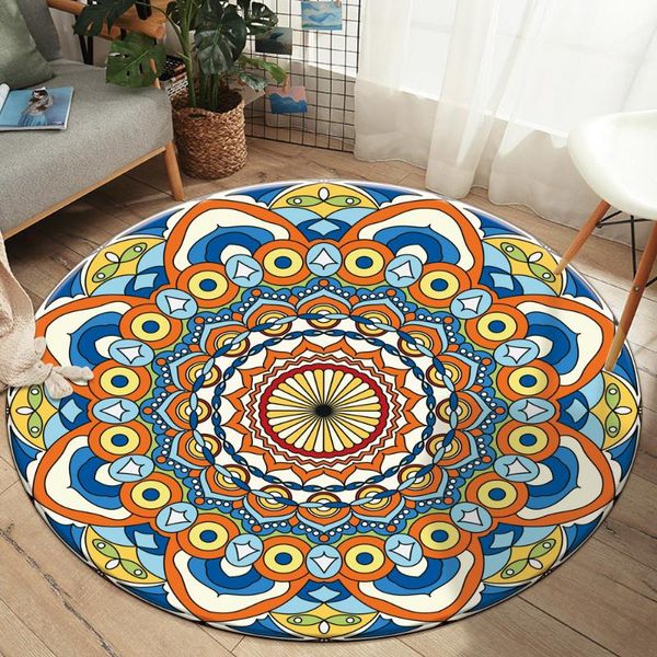 

carpets mandala style printed soft round rectangle flannel carpet flower for living room anti-slip rug floor mat home decor