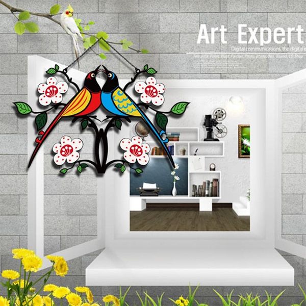 

decorative objects & figurines romantic love bird window pendant birds stained alloy hanging panel decoration for home decor ornaments