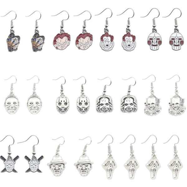 

dangle & chandelier chucky face stephen kings it penny wise jason hockey horror charm earrings for man&woman halloween earring jewelry gifts, Silver