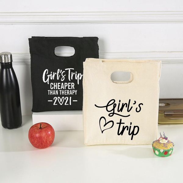 

storage bags girl's trip print portable lunch bag thermal insulated bento box tote cooler container handbag travel picnic food pouch