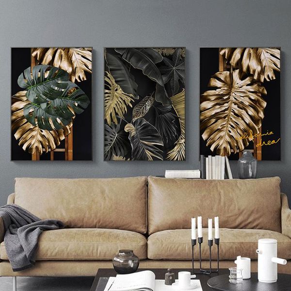 

paintings nordic modern gold leaves canvas painting art posters and prints wall picture for home living room decor