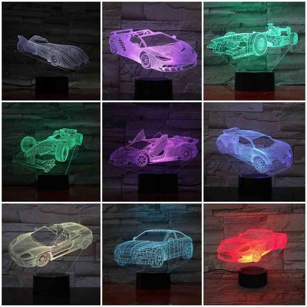 

car sports car series 3d small night light colorful crack tucker led creation gift fire engine decorative table lamp