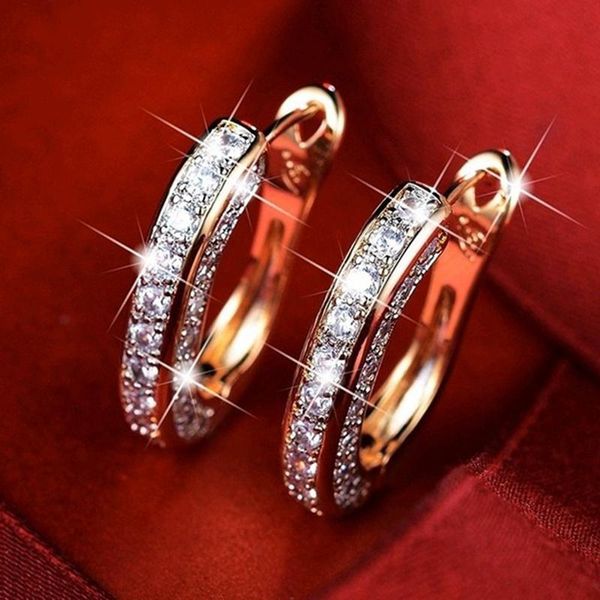 

hoop & huggie sparkling earrings filled fashion u-shape simulated gemstone for womens engagement, Golden;silver