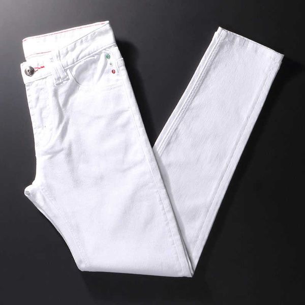 

european vintage fashion men jeans white elastic slim fit retro designer hip hop denim punk pencil pants, Blue