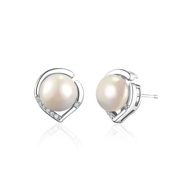 

stud 925 sterling silver freshwater pearl earrings for women micro-inlaid zircon fashion jewelry, Golden;silver