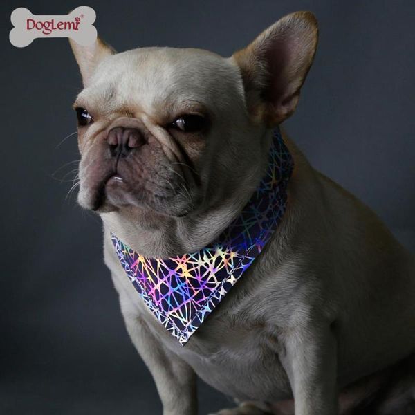 

dog apparel holographic lunimous reflecting refective pet bandana scarf