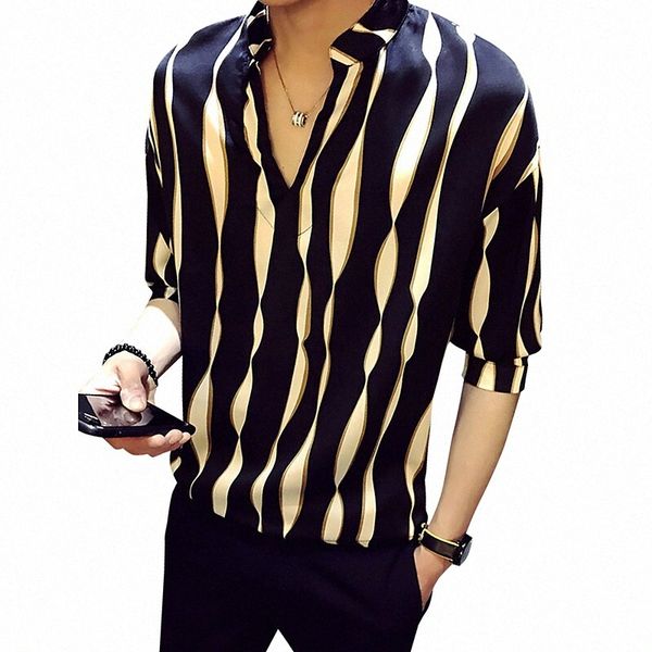 

men's shirt striped standing collar party daily half sleeve black red q7zy#, White;black
