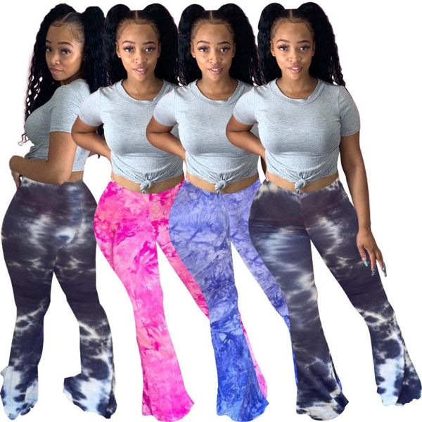 

2021 new fashion casual tie dye ladies long pants flared pants hy5169, Black;white