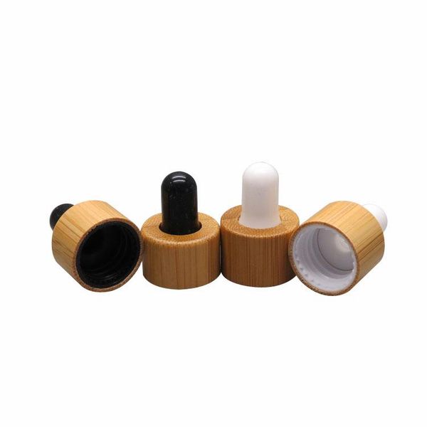 

20/100pcs 18/410 20/410 bamboo white/black gel head dropper cover cosmetic liquid bottle lid without glass pipette and bottle
