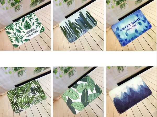 

bath mats printed floor flannel green plant leaves cactus bedroom bathroom