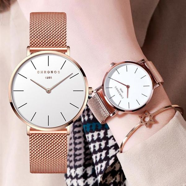 

wristwatches women watches rose gold watch ladies minimalist japanese quartz movement slim mesh steel waterproof wristwatch, Slivery;brown