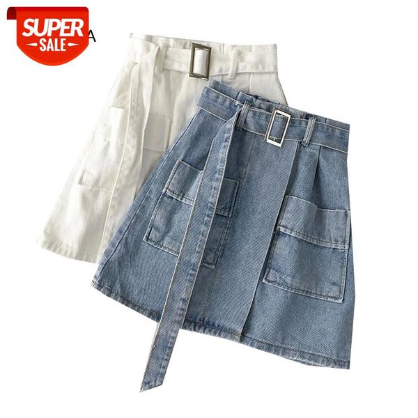 

summer denim mini skirt with belt fashion women short skirts high waist a-line ladies mini skirts harajuku women's denim skirt #rv4p, Black