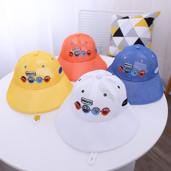 

wide brim hats cute spring summer cartoon thin mesh caps for girls boys baby sun hatÂ bucket hat beach cap sunscreen 2-7y, Blue;gray
